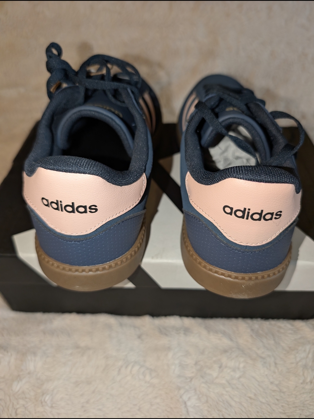 adidas Women's Navy Blue Sneakers with Pink Stripes - Picture 4 of 7